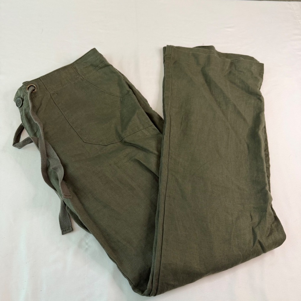 Sanctuary Olive Green 100% Linen Wide Leg Drawstring Pants Size 29 Travel